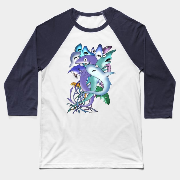 String of Sharks Baseball T-Shirt by Philip_de_Goya